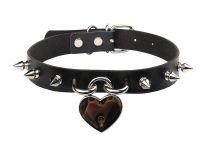 №0006 Чокер широкий з металевими шипами та замком, колір ЧОРНИЙ, экошкіра