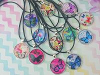 Кулон БАБОЧКА серебристый №0012 , д=25мм, 1 шт на вибор, с черным шнурком