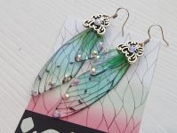 Серьги Крылья зелено-голубые для Шинобу Кочо Клинок, рассекающий демонов №0041 Kimetsu no Yaiba (швензы гвоздики)