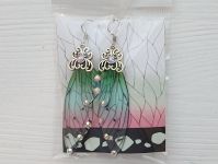 Серьги Крылья зелено-голубые для Шинобу Кочо Клинок, рассекающий демонов №0041 Kimetsu no Yaiba (швензы гвоздики)