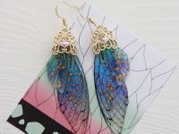 Серьги Крылья фиолетово-синие Шинобу Кочо Клинок, рассекающий демонов №0049 Kimetsu no Yaiba швензы крючки , поталь