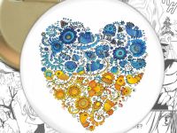 Ukrainian patriotic круглый значок Сердце в цветочном узоре 002664 