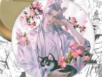 Значок Хаски и его Учитель Белый Кот 003158