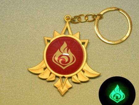 Брелок Око бога ПІРО Мондштадт Імпакт Genshin Impact, що світиться, двосторонній