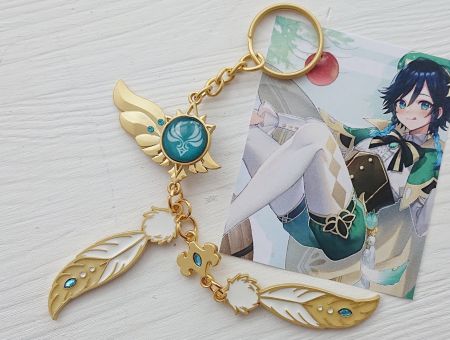 Брелок Око бога Венті Геншин Імпакт Genshin Impact, БРФ-0014-57 (двосторонній кабошон) фігурний , металевий