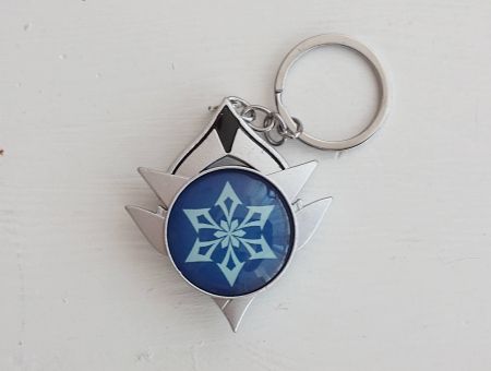 Брелок Око бога Кріо Сніжна синій Геншин Імпакт Genshin Impact, що світиться, двосторонній