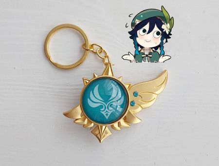 Брелок Око бога Анемо Венті Геншин Імпакт Genshin Impact, БРФ-0014-81 (двосторонній кабошон) фігурний , металевий