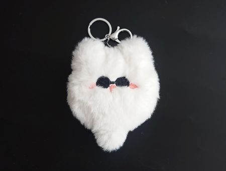 Сувенир меховая Игрушка-брелок Кот Годжо белый 13см