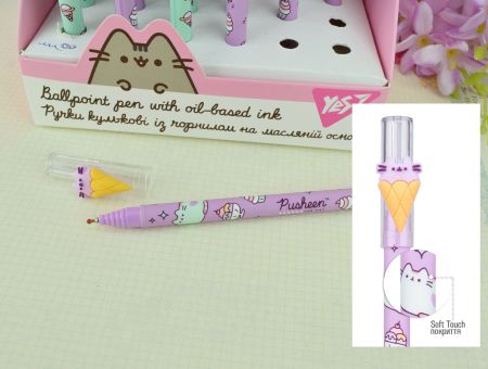 Ручка масляна Pusheen бузкова з фігуркою Пушин у ріжку YES 412079