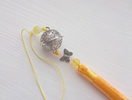 Підвіска, прикраса Дзвіночок спокою №002 срібний з жовтою китицею