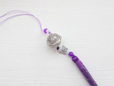 Підвіска, прикраса Дзвіночок спокою №006 Сріблястий з Фіолетовою китицею