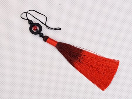 Підвіска, прикраса Чорно-червона китиця з намистиною та колечком, довжина 17 см, 1шт