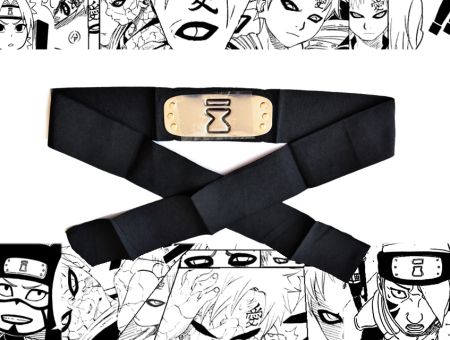 Протектор пов'язка на голову Наруто чорна з металевою вставкою зі знаком Прихованого Піску