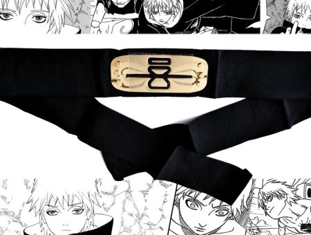 Протектор пов'язка на голову Наруто чорна з металевою вставкою з перекресленим знаком Прихованого Піску