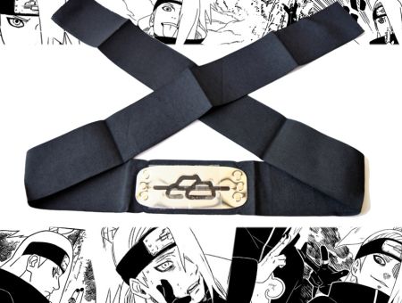 Протектор пов'язка на голову Наруто чорна з металевою вставкою з перекресленим знаком Прихованого Каменю