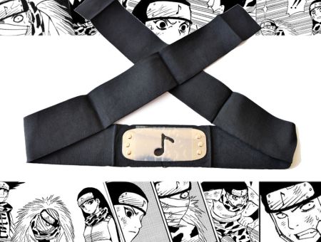 Протектор пов'язка на голову Наруто чорна з металевою вставкою зі знаком Прихованого Звуку