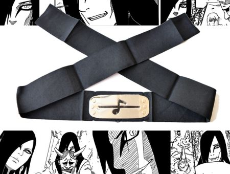 Протектор пов'язка на голову Наруто чорна з металевою вставкою з перекресленим знаком Прихованого Звуку