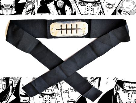 Протектор пов'язка на голову Наруто чорна з металевою вставкою з перекресленим знаком Прихованого Дощу