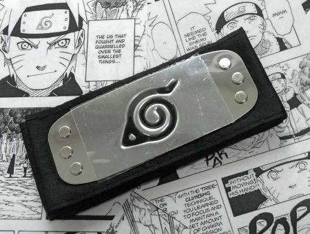 Протектор пов'язка на голову Наруто чорна з металевою вставкою Коноха