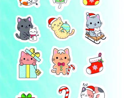 Наклейки Котики новогодние 005, лист А-5