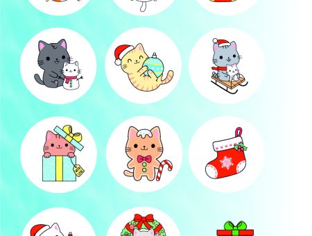 Наклейки Новогодние котики круглые 006, лист А-5
