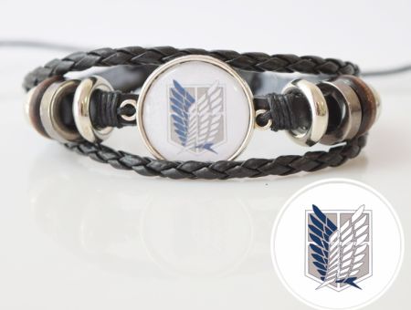 Браслет потрійний №004-0001 Attack on Titan , чорний з кабошоном 20 мм