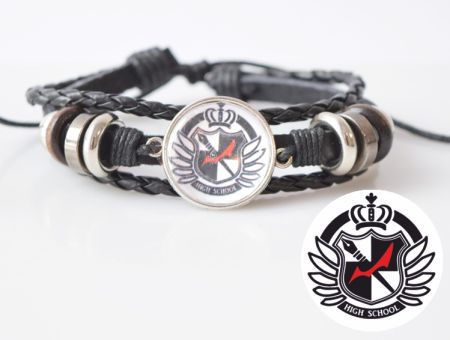 Браслет потрійний №004-0002 Danganronpa , чорний з кабошоном 20 мм