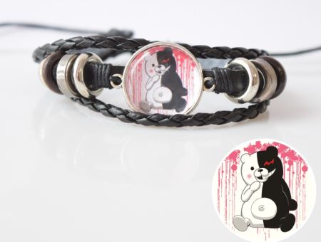 Браслет потрійний №004-0004 Danganronpa , чорний з кабошоном 20 мм