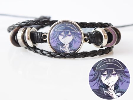 Браслет потрійний №004-0013 Danganronpa , чорний з кабошоном 20 мм