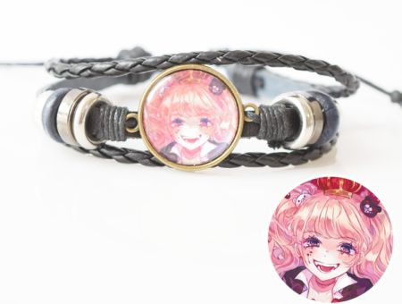 Браслет потрійний №004-0014 Danganronpa , чорний з кабошоном 20 мм