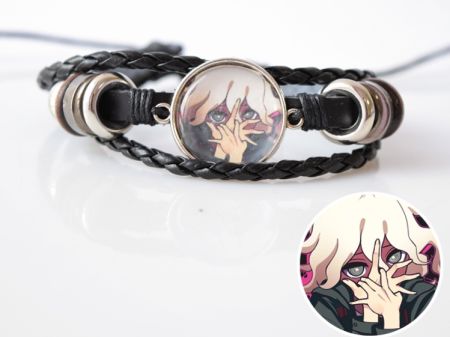Браслет Данганронпа Нагіто Danganronpa потрійний чорний з кабошоном 20 мм №004-0015