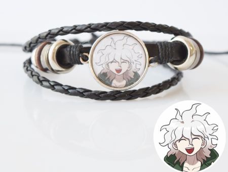 Браслет потрійний №004-0016 Danganronpa , чорний з кабошоном 20 мм