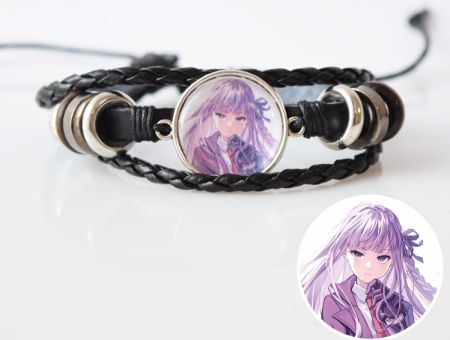 Браслет потрійний №004-0017 Danganronpa , чорний з кабошоном 20 мм