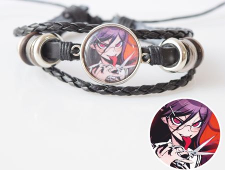 Браслет потрійний №004-0018 Danganronpa , чорний з кабошоном 20 мм