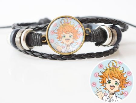 Браслет потрійний №004-0020 The Promised Neverland Ема, чорний з кабошоном 20 мм