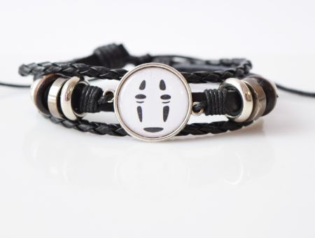 Браслет потрійний №004-0024 Studio Ghibli Spirited Away , Каонасі чорний з кабошоном 20 мм