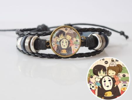 Браслет потрійний №004-0026 Studio Ghibli Spirited Away , Каонасі чорний з кабошоном 20 мм