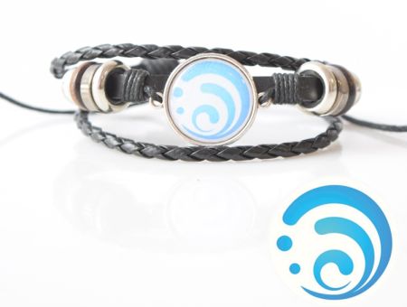 Браслет потрійний №004-0029-1 Genshin Impact Гідро (на білому) чорний з кабошоном 20 мм
