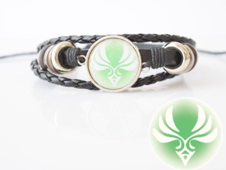 Браслет потрійний №004-0030-1 Genshin Impact Анемо (на білому) чорний з кабошоном 20 мм