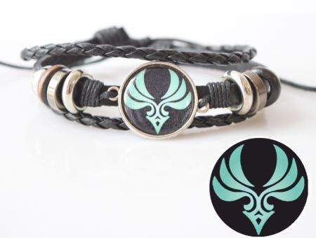 Браслет потрійний №004-0030-2 Genshin Impact Анемо (на чорному) чорний з кабошоном 20 мм