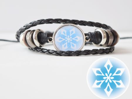 Браслет потрійний №004-0031-1 Genshin Impact Кріо (на білому) чорний з кабошоном 20 мм