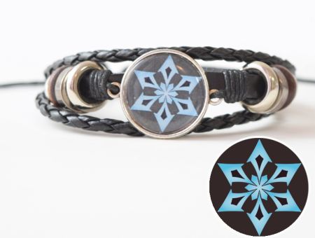 Браслет потрійний №004-0031-2 Genshin Impact Кріо (на чорному) чорний з кабошоном 20 мм