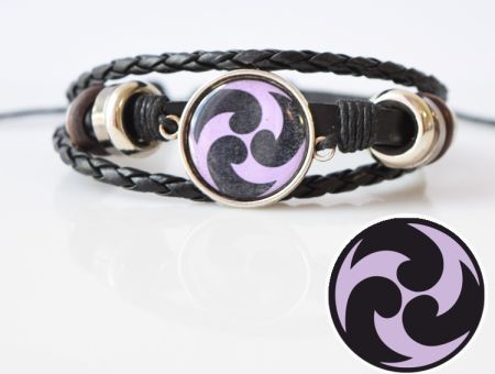 Браслет потрійний №004-0032-1 Genshin Impact Електро (бузковий) чорний з кабошоном 20 мм