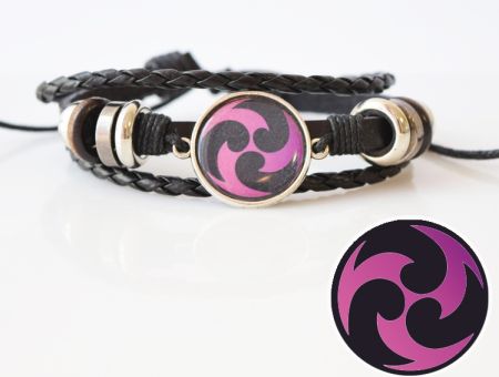 Браслет потрійний №004-0032-2 Genshin Impact Електро (пурпуровий) чорний з кабошоном 20 мм