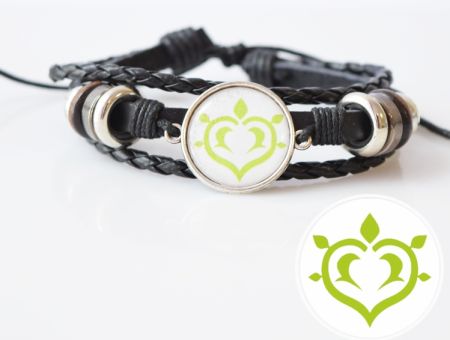 Браслет потрійний №004-0033-1 Genshin Impact Дендро (на білому) чорний з кабошоном 20 мм