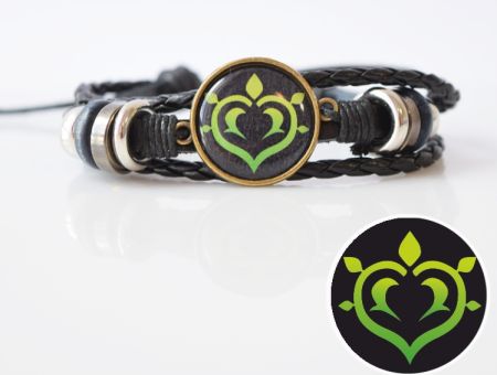 Браслет потрійний №004-0033-2 Genshin Impact Дендро (на чорному) чорний з кабошоном 20 мм