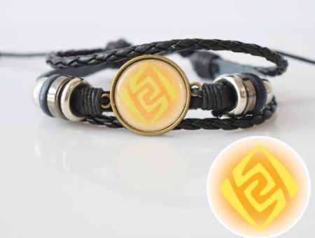 Браслет потрійний №004-0034-1 Genshin Impact Гео (на жовтому) чорний з кабошоном 20 мм