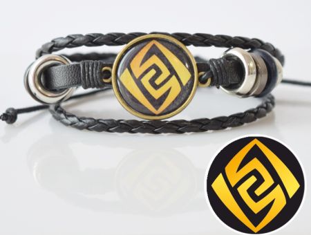 Браслет потрійний №004-0034-2 Genshin Impact Гео (на чорному) чорний з кабошоном 20 мм