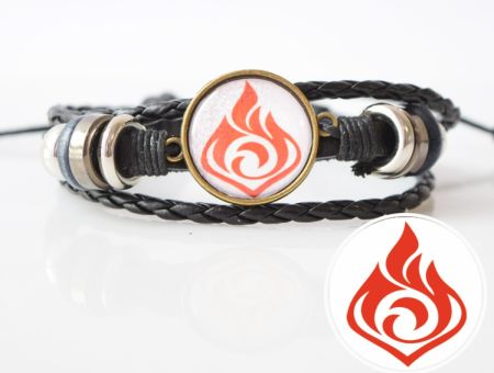 Браслет потрійний Genshin Impact Піро (на білому) чорний з кабошоном 20 мм №004-0035-1
