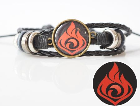 Браслет потрійний Genshin Impact Піро (на чорному) чорний з кабошоном 20 мм №004-0035-2